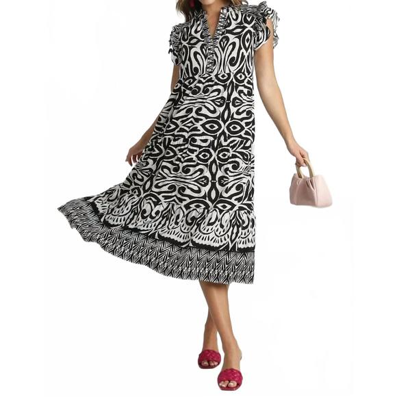 UMGEE Dresses & Skirts - NEW UMGEE global inspired midi dress in black/white